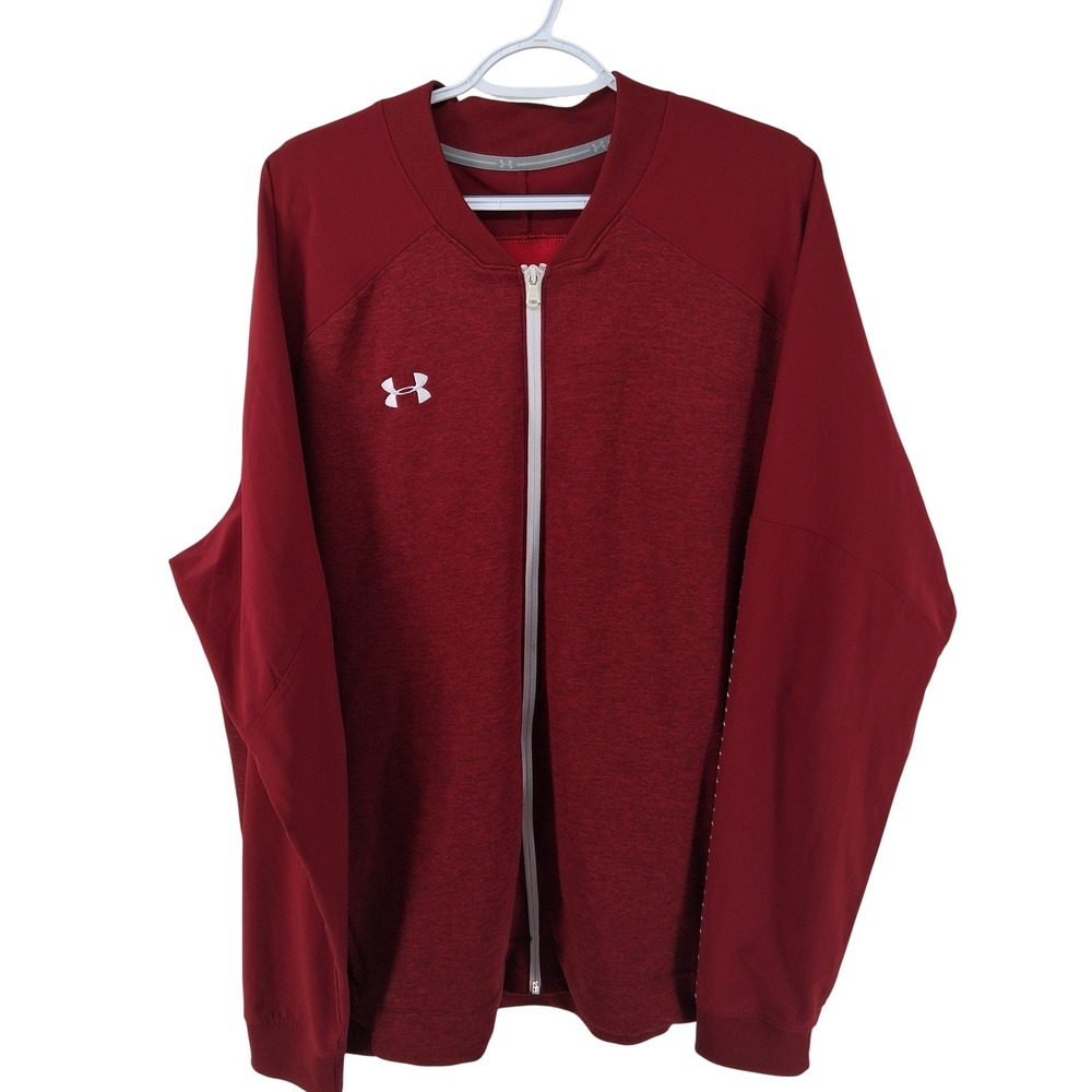 Under Armour ColdGear Jacket Mens XXL Cardinal Red Heather Loose Full Zip Solid